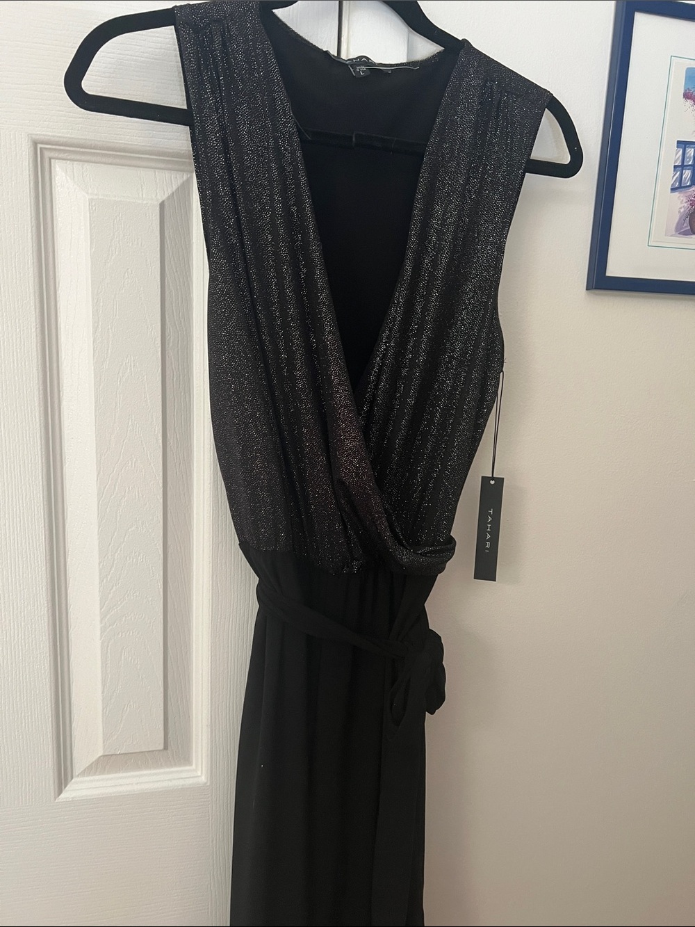 Tahari Black Metallic One-Shoulder jumpsuit NWT